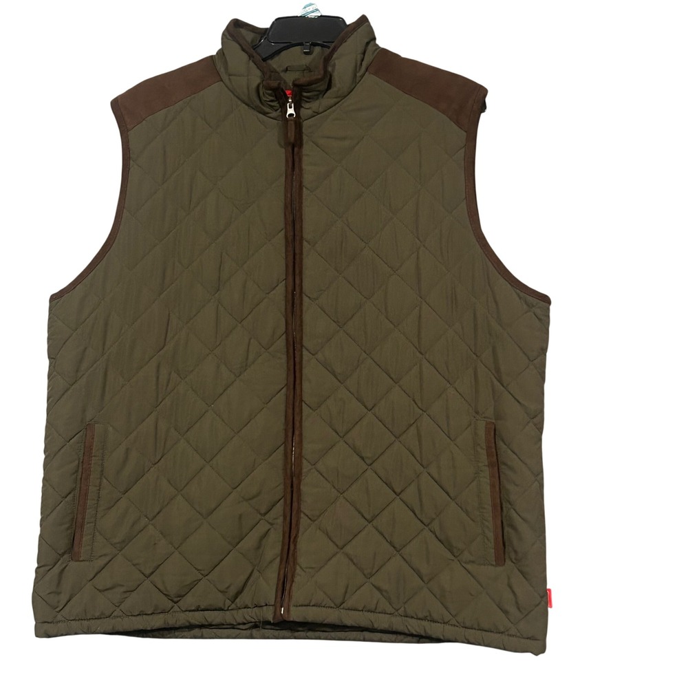 Coleman Mens XXL Quilted Vest Olive Green Brown Trim Full Zip Outdoor WPL 12902